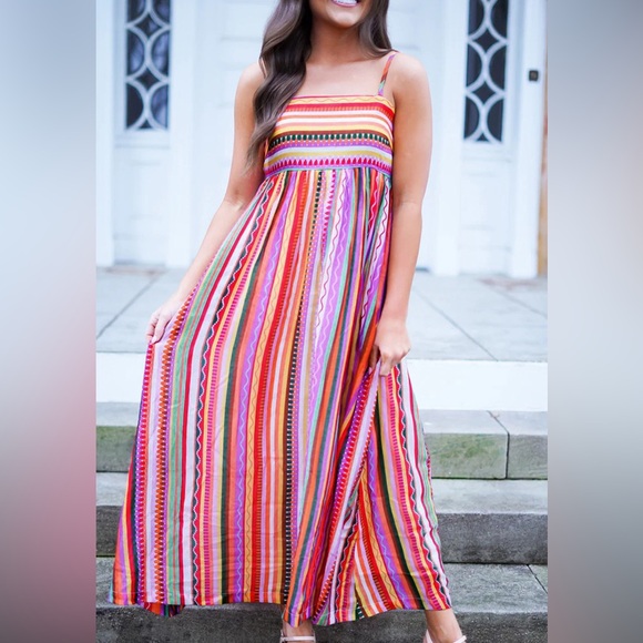 Multicolored Smocked Back‎ Boho Maxi - Picture 1 of 1